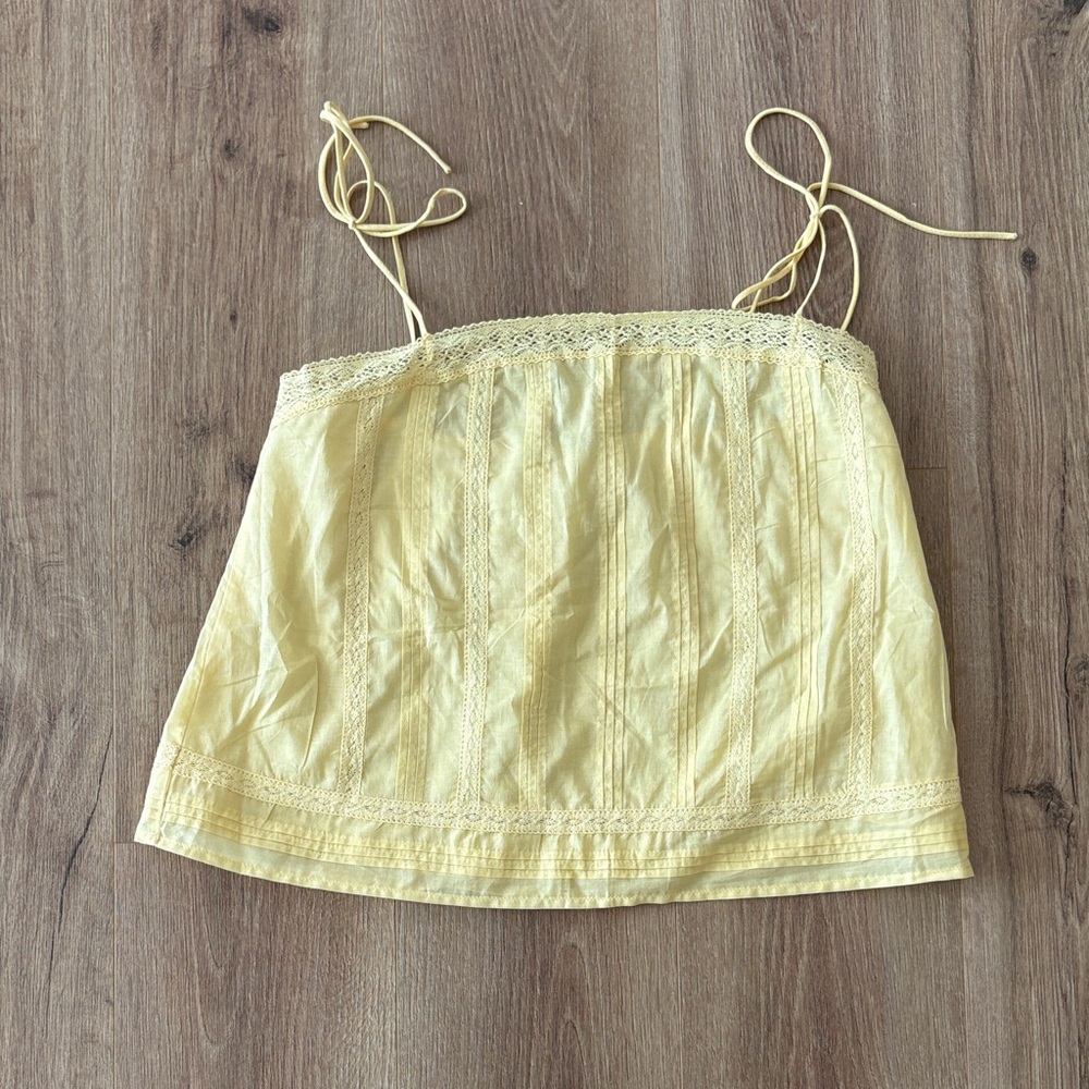 Abercrombie & Fitch Light Yellow Lace-Trim Tie-Strap Tank